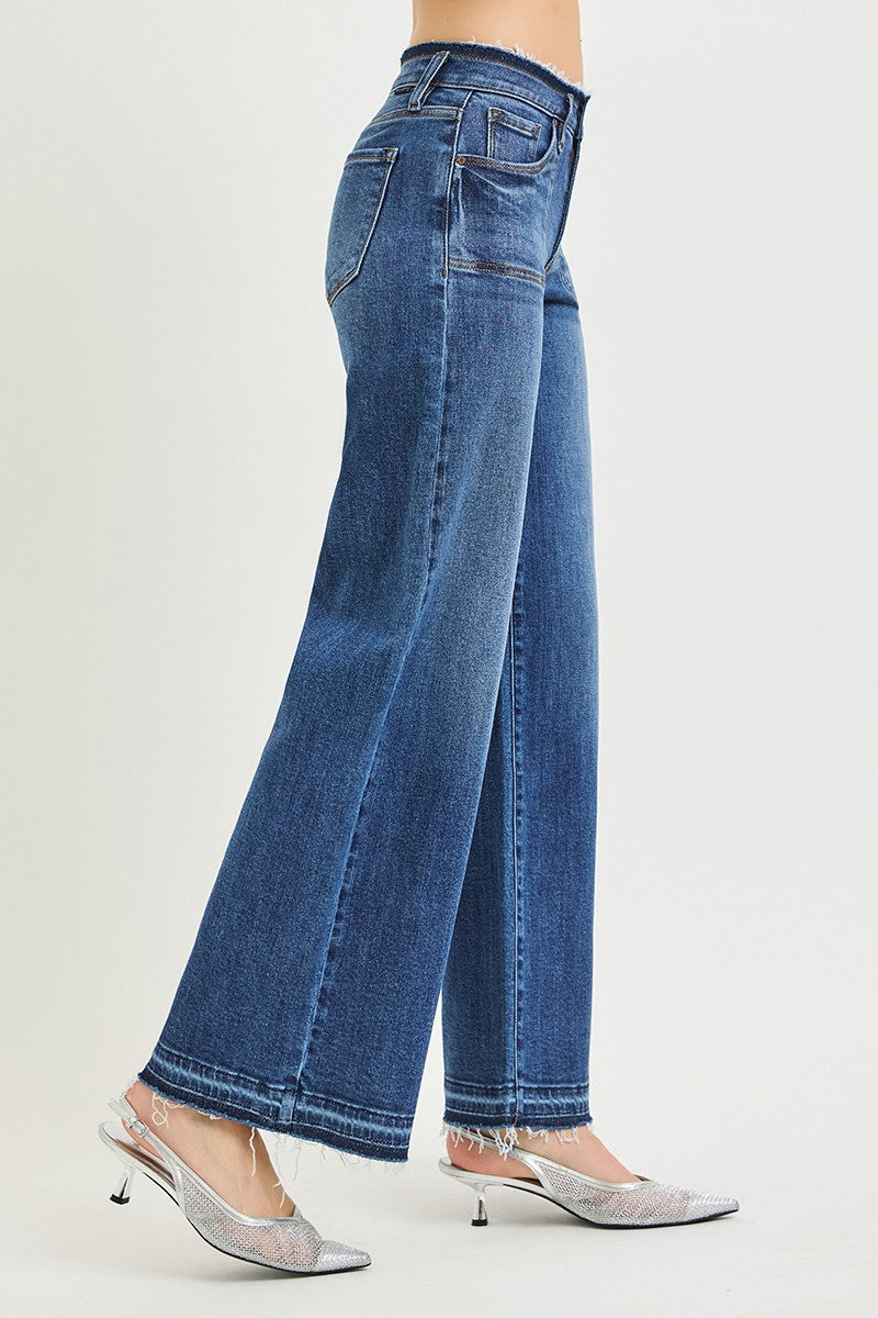 Risen Dark Low Rise Wide Leg Jeans