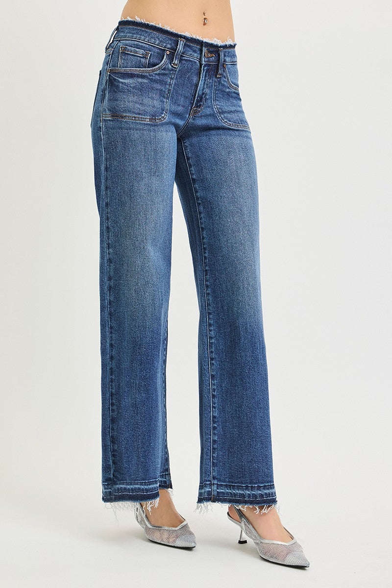 Risen Dark Low Rise Wide Leg Jeans