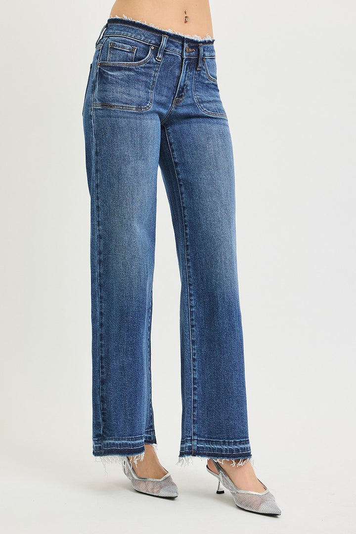 Risen Dark Low Rise Wide Leg Jeans
