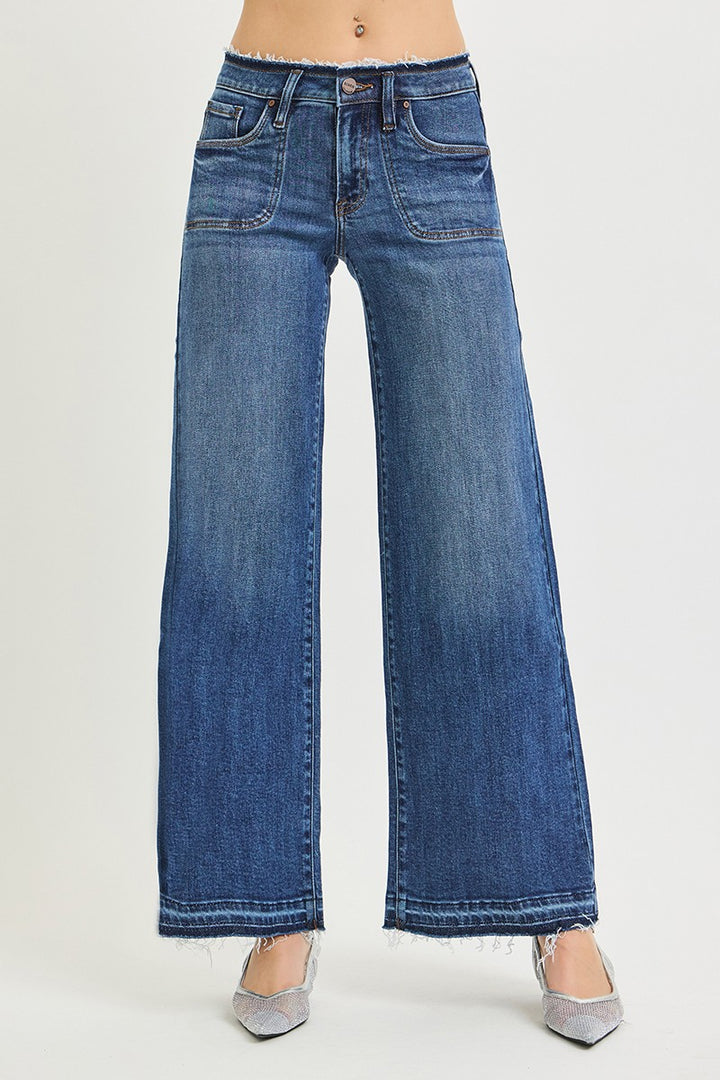 Risen Dark Low Rise Wide Leg Jeans