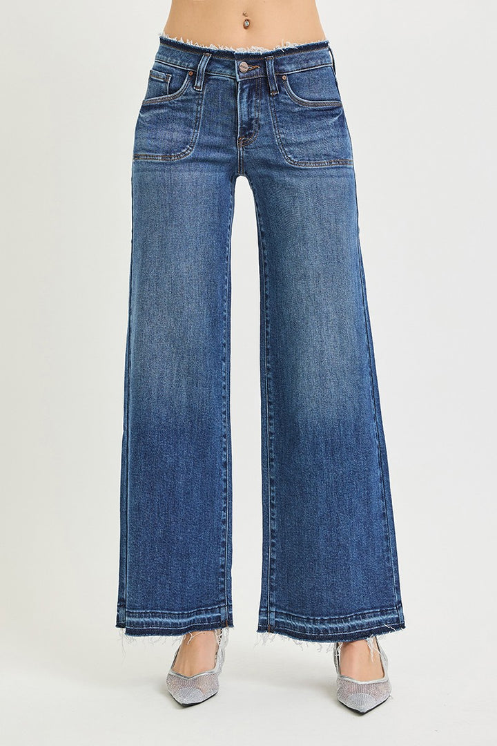 Risen Dark Low Rise Wide Leg Jeans