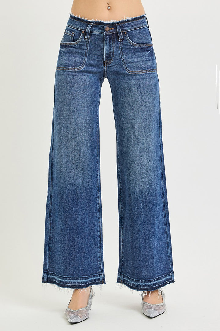 Risen Dark Low Rise Wide Leg Jeans