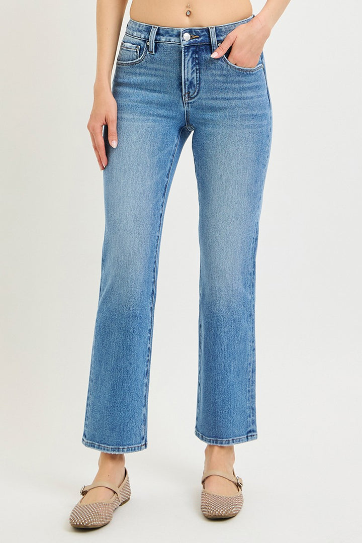 Risen Mid Rise Ankle Straight Jeans