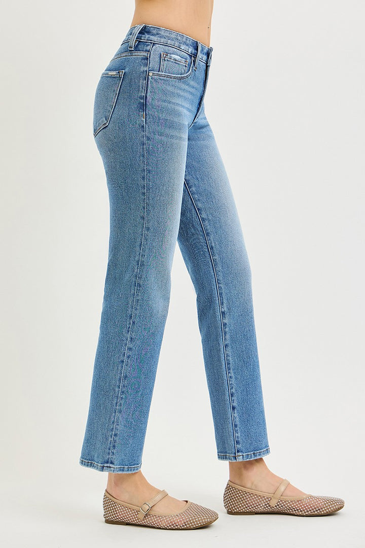 Risen Mid Rise Ankle Straight Jeans