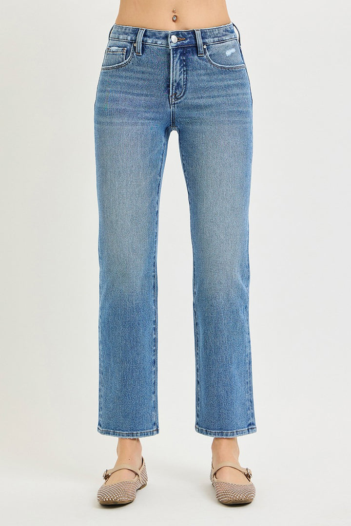 Risen Mid Rise Ankle Straight Jeans