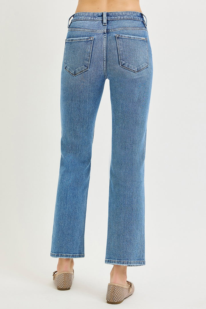 Risen Mid Rise Ankle Straight Jeans