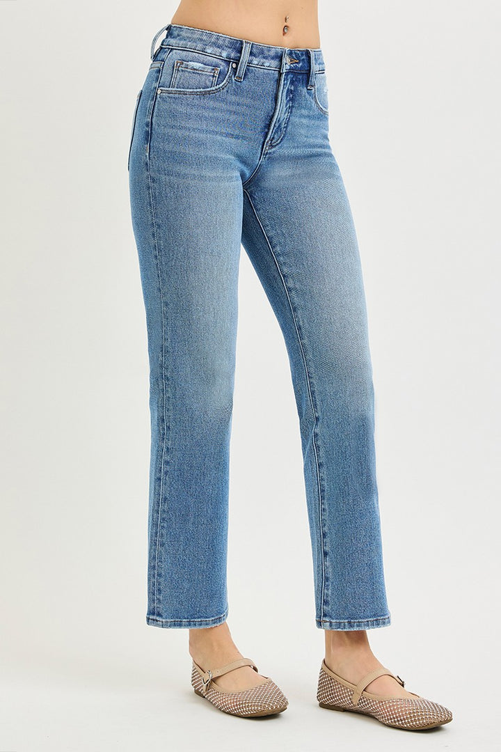 Risen Mid Rise Ankle Straight Jeans