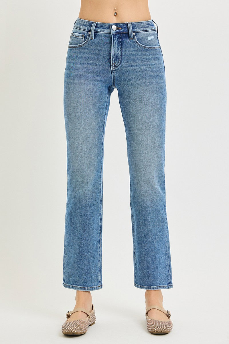 Risen Mid Rise Ankle Straight Jeans