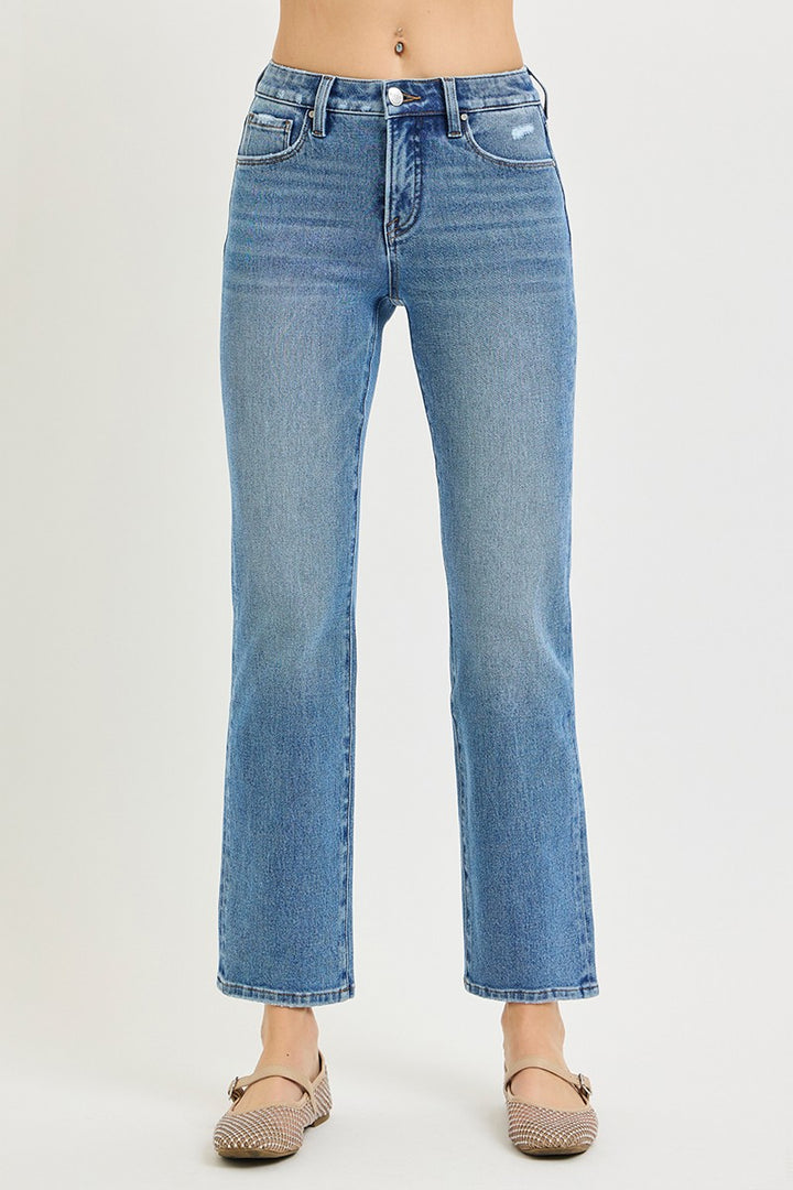 Risen Mid Rise Ankle Straight Jeans