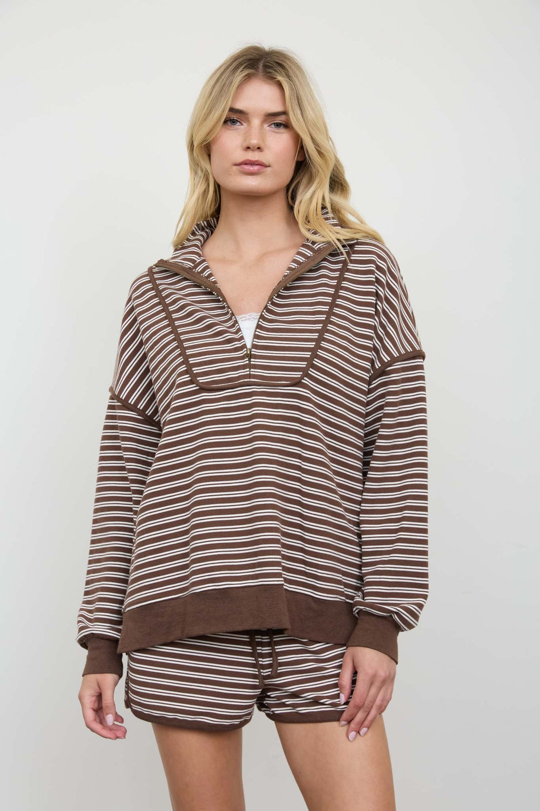 Chocolate Stripe Half Zip Top