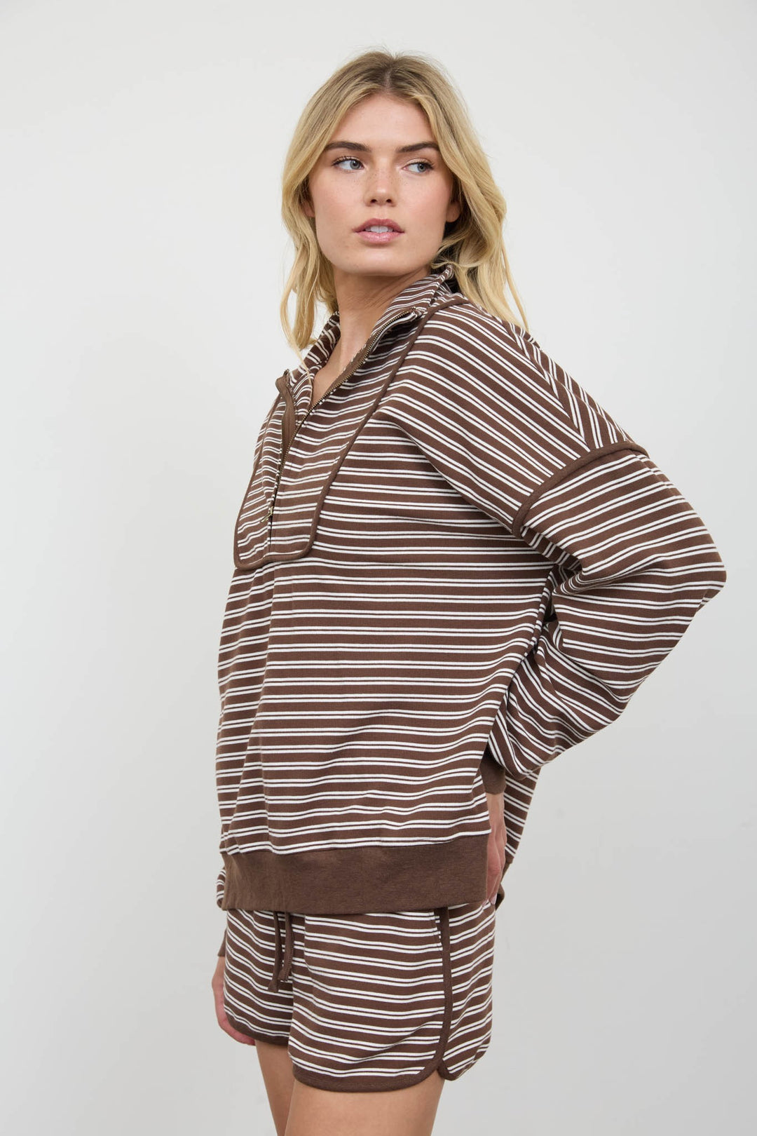 Chocolate Stripe Half Zip Top