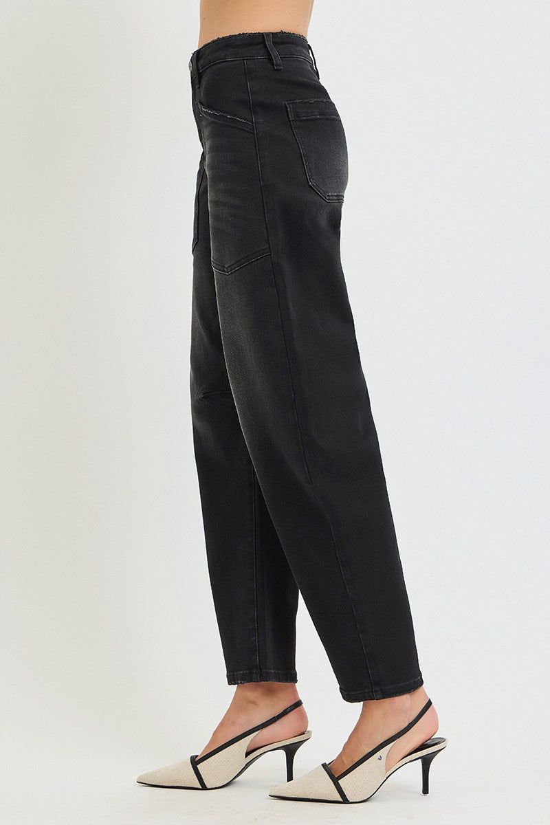 Risen Black Mid Rise Barrel Pocket Jeans