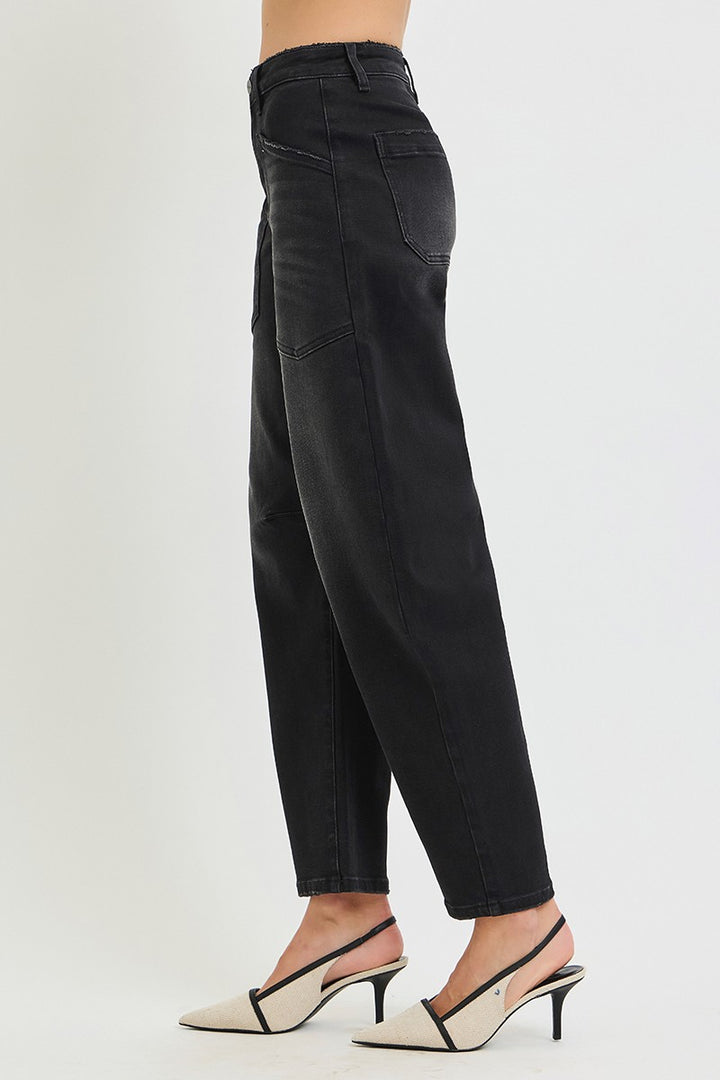Risen Black Mid Rise Barrel Pocket Jeans