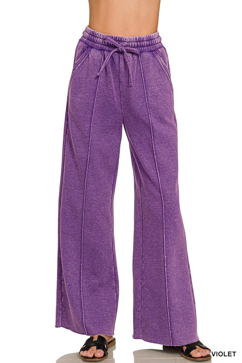 Violet Acid Washed Wide Leg Pants