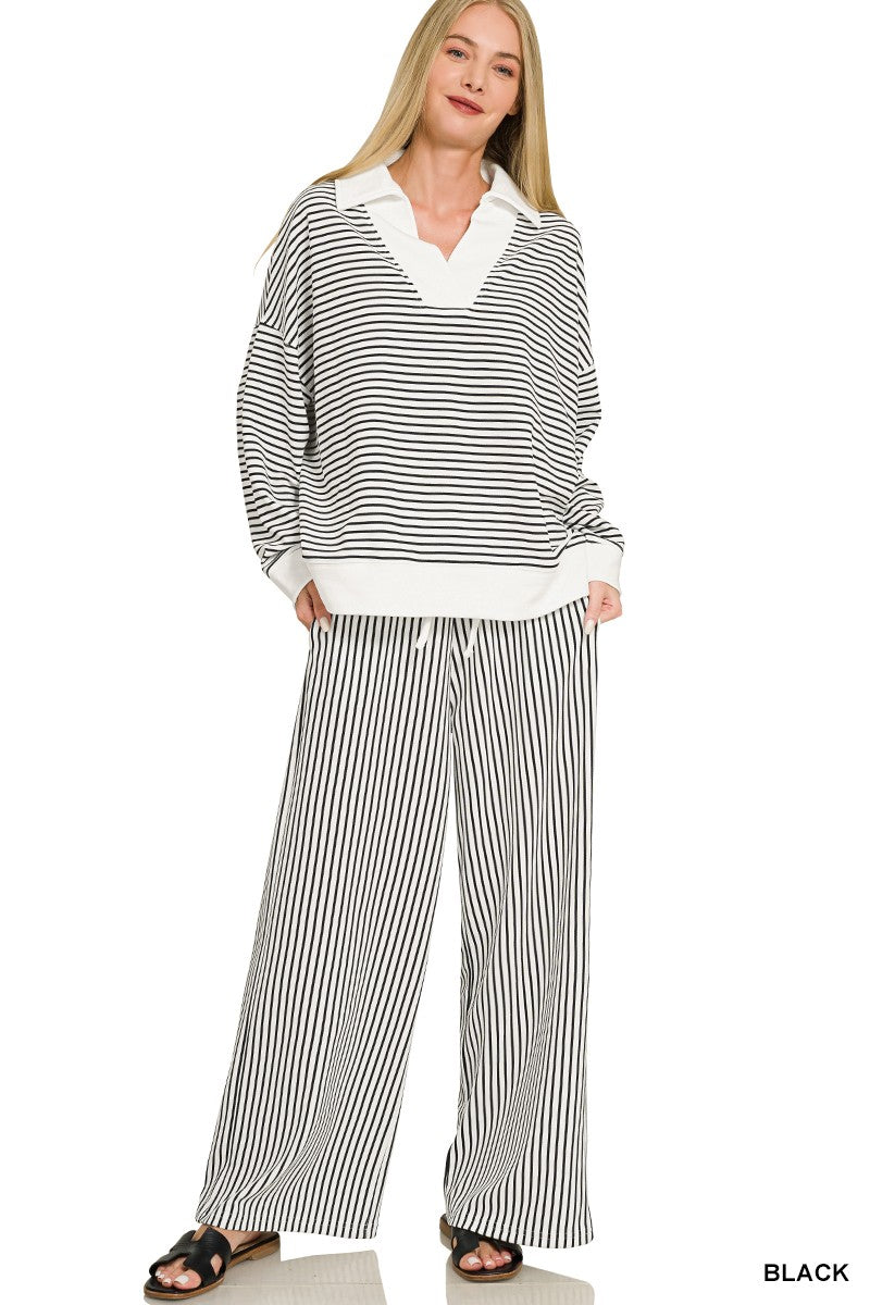 Black Striped Top & Pants Set