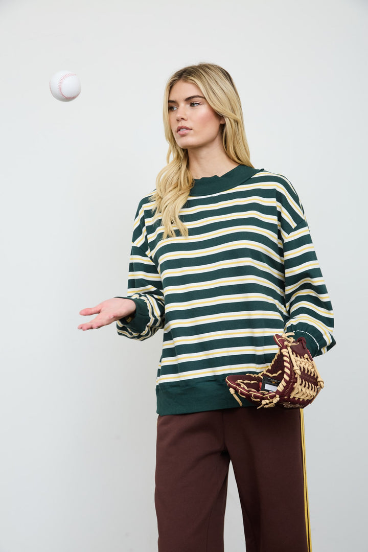 Hunter Green Stripe Wide Neck Top