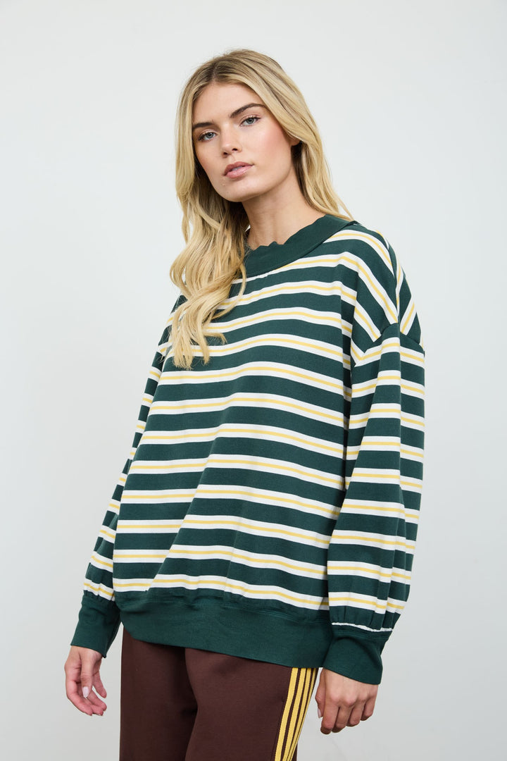 Hunter Green Stripe Wide Neck Top