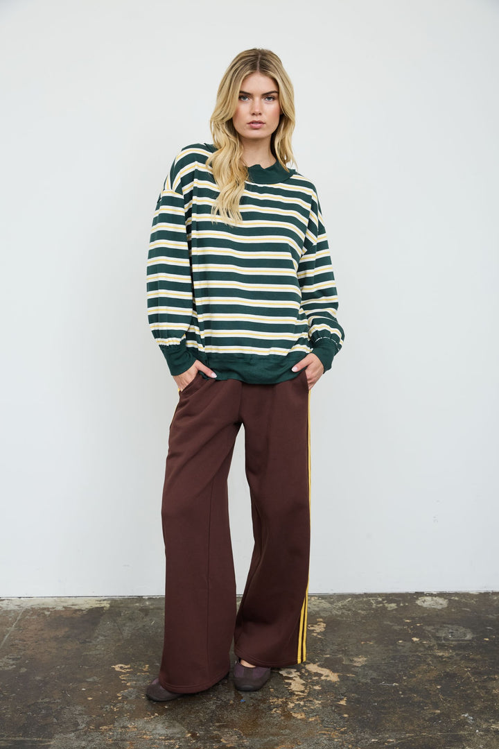 Hunter Green Stripe Wide Neck Top