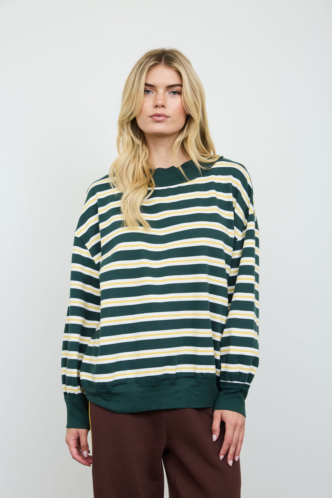 Hunter Green Stripe Wide Neck Top