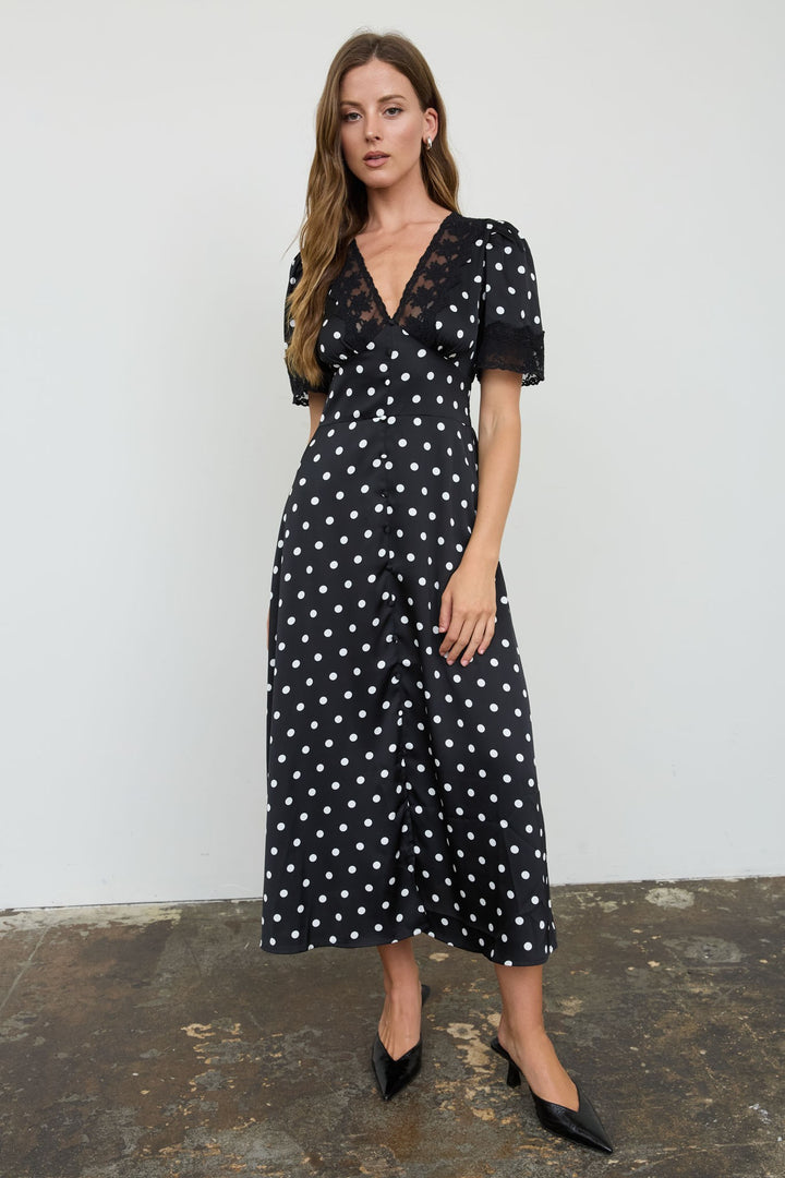 Black Polka Dot Button Down Midi Dress