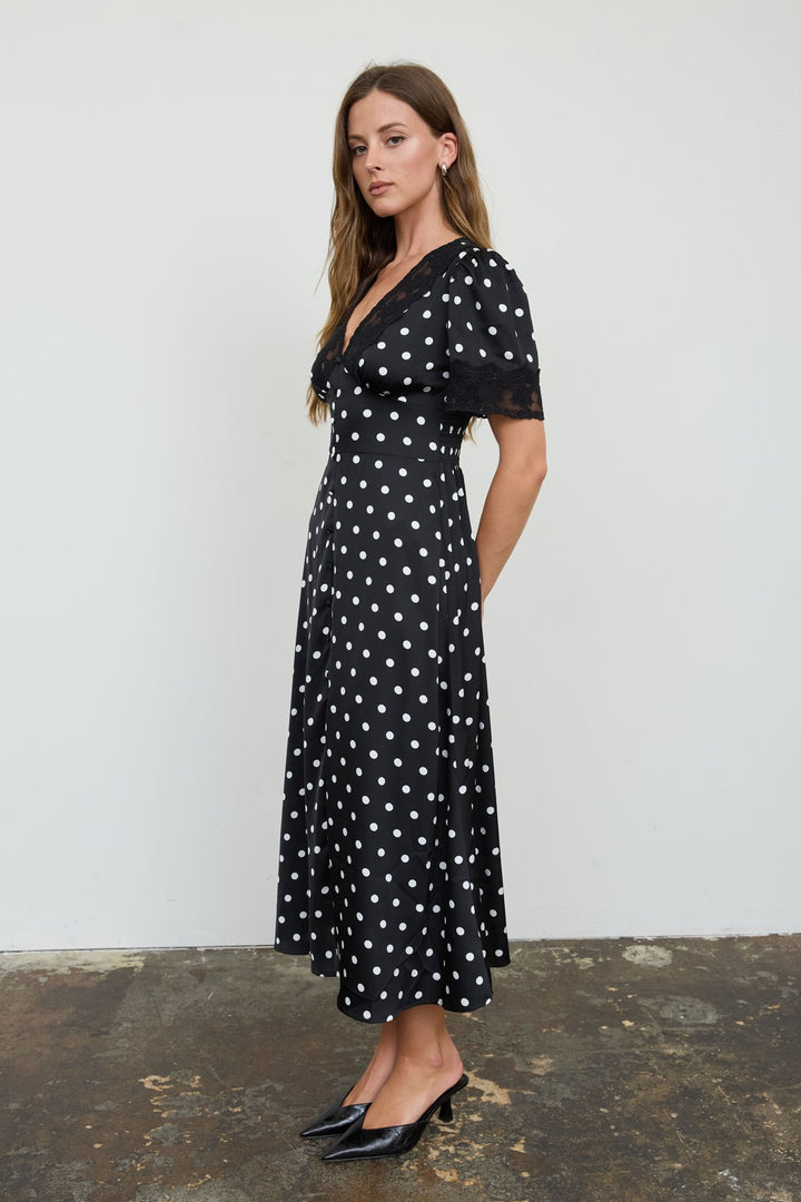 Black Polka Dot Button Down Midi Dress