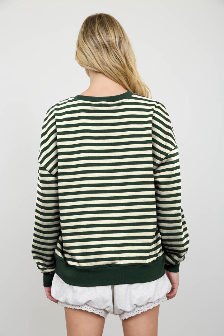 Hunter Green Stripe Long Sleeve Knit Top
