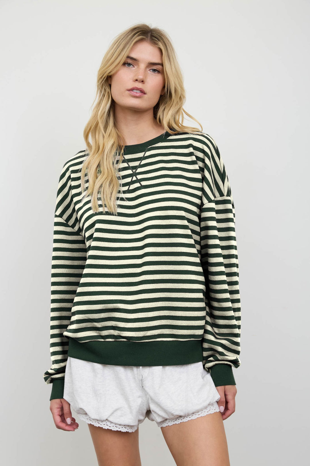Hunter Green Stripe Long Sleeve Knit Top