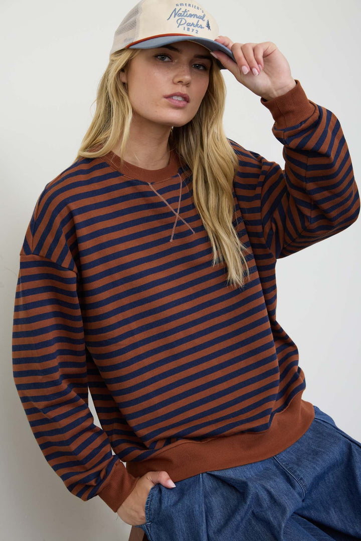 Rust Stripe Long Sleeve Knit Top