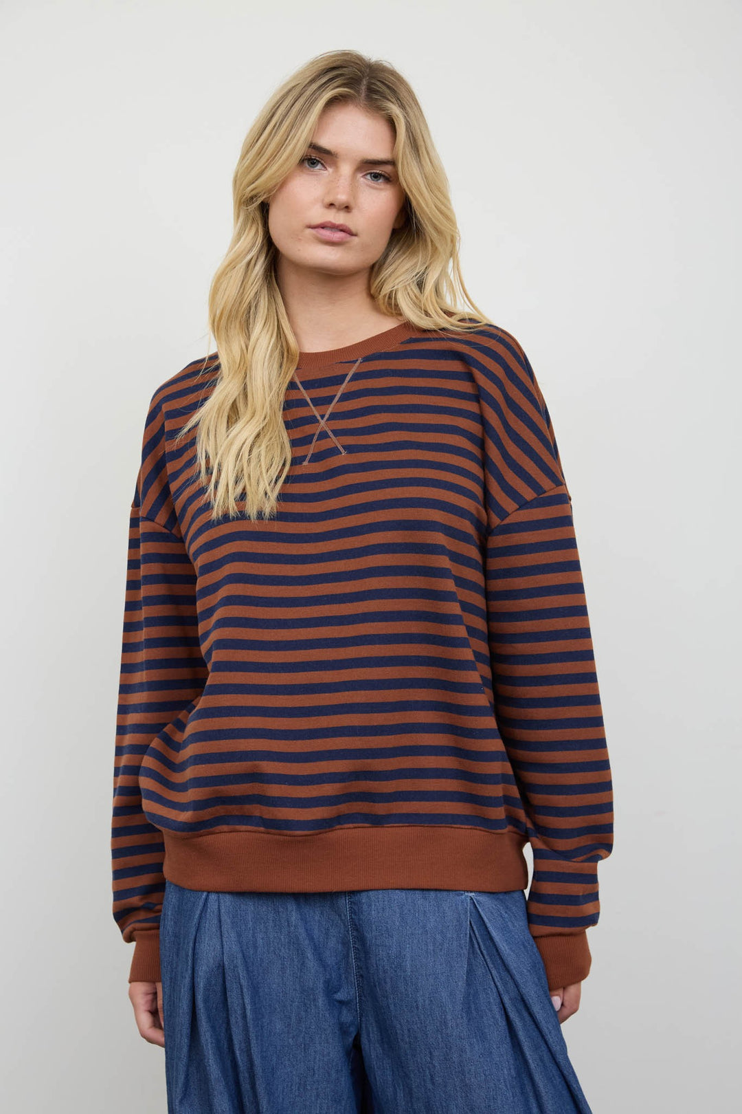 Rust Stripe Long Sleeve Knit Top