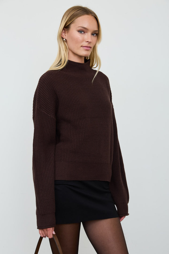 Chocolate Brown Mock Neck Sweater