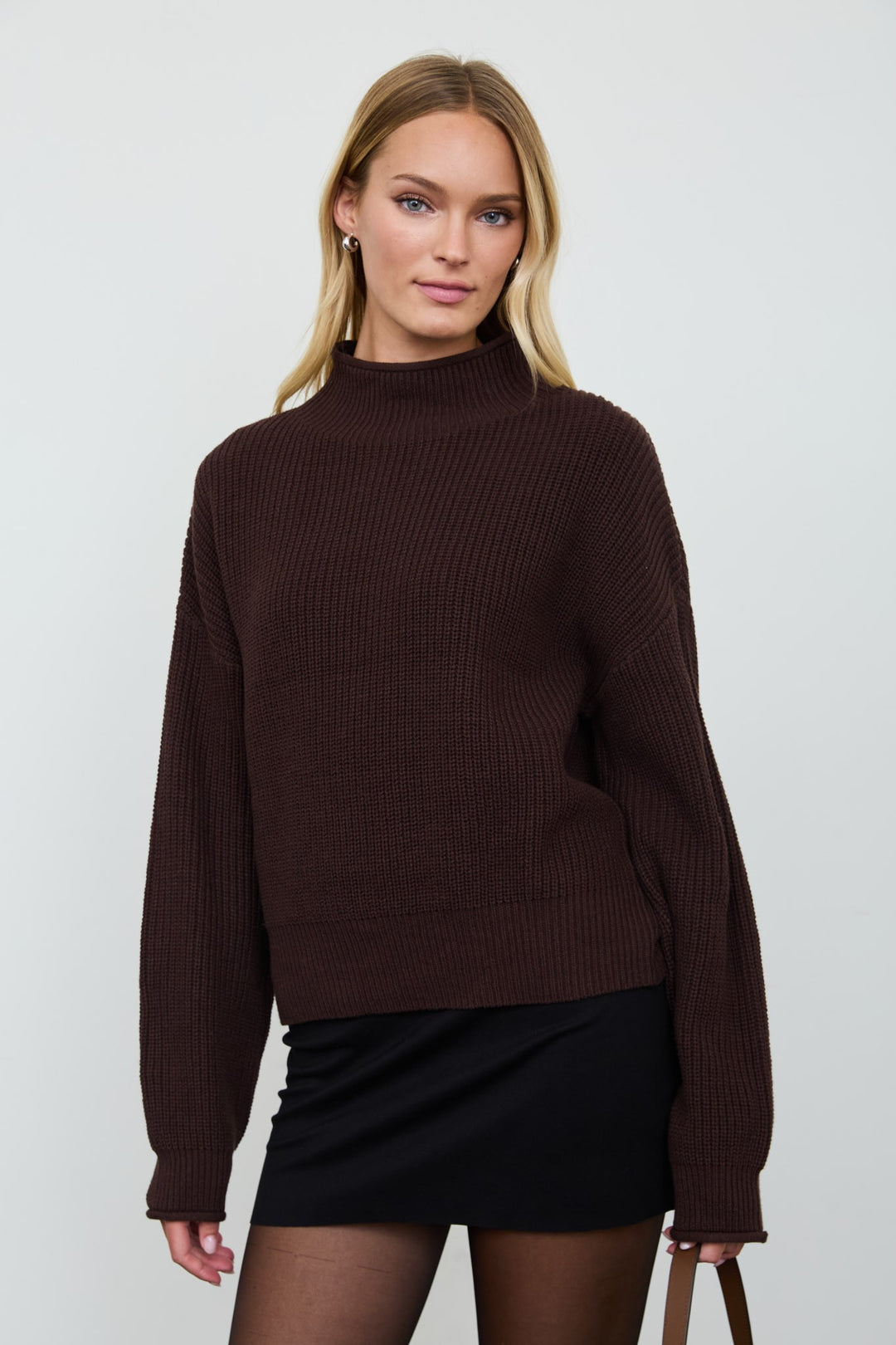 Chocolate Brown Mock Neck Sweater