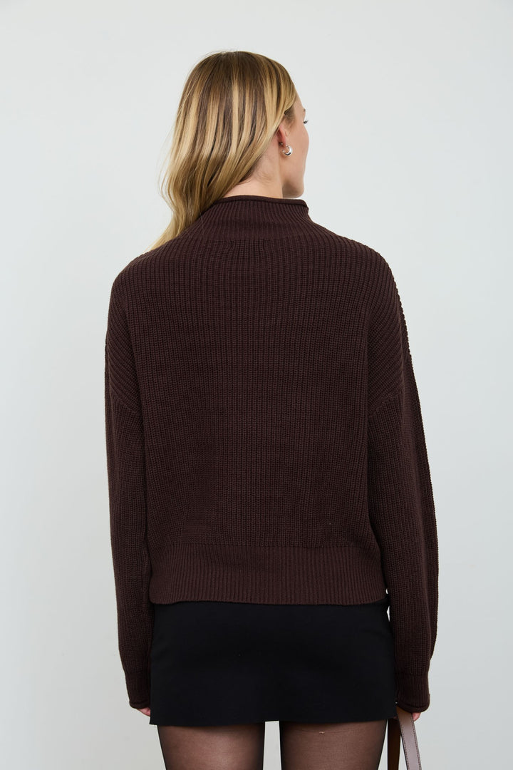 Chocolate Brown Mock Neck Sweater