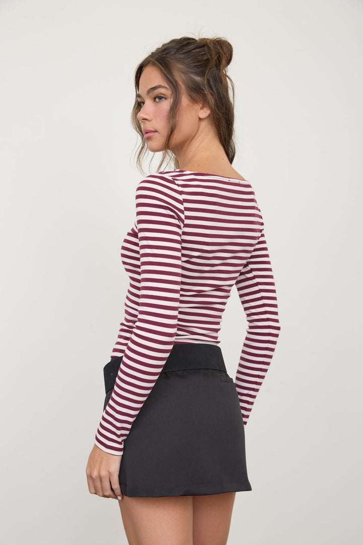 Pink Stripe Boat Neck Knit Top