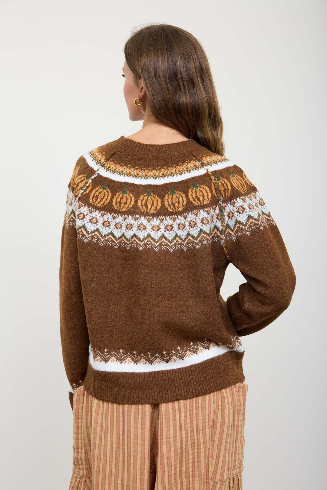 Brown Pumpkin Fair Isle Knit Sweater