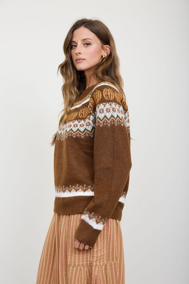 Brown Pumpkin Fair Isle Knit Sweater