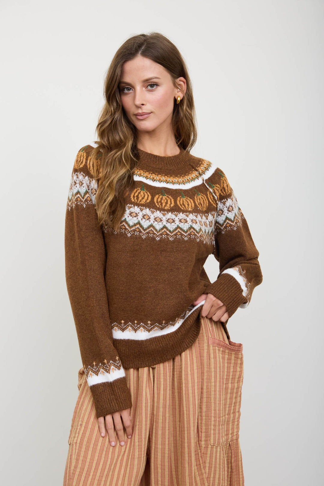 Brown Pumpkin Fair Isle Knit Sweater