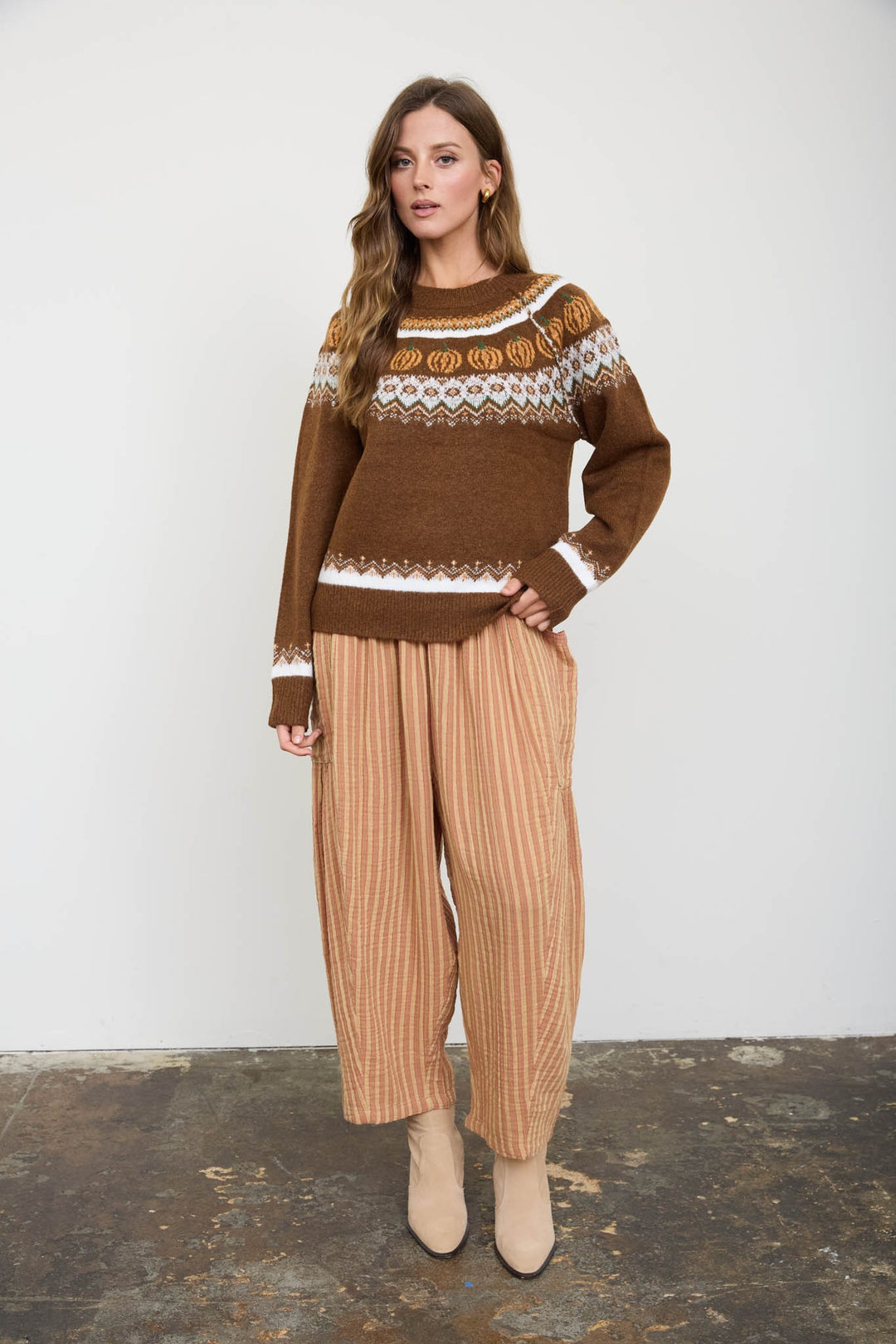 Brown Pumpkin Fair Isle Knit Sweater
