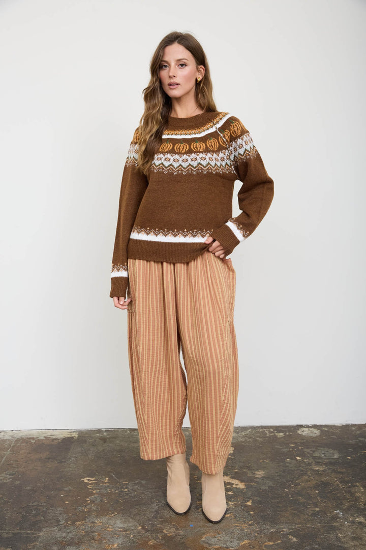 Brown Pumpkin Fair Isle Knit Sweater