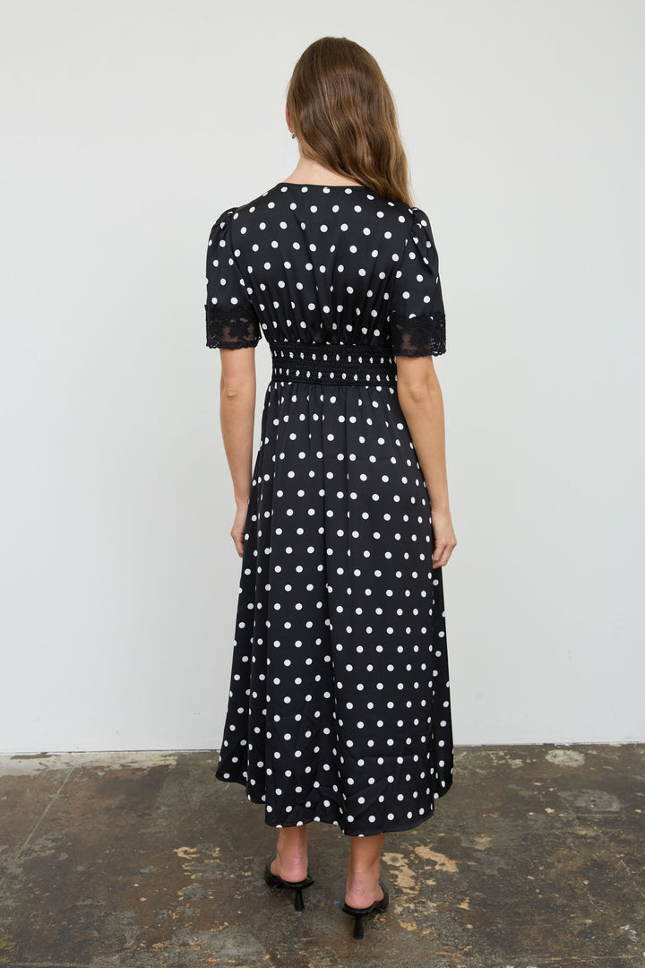 Black Polka Dot Button Down Midi Dress