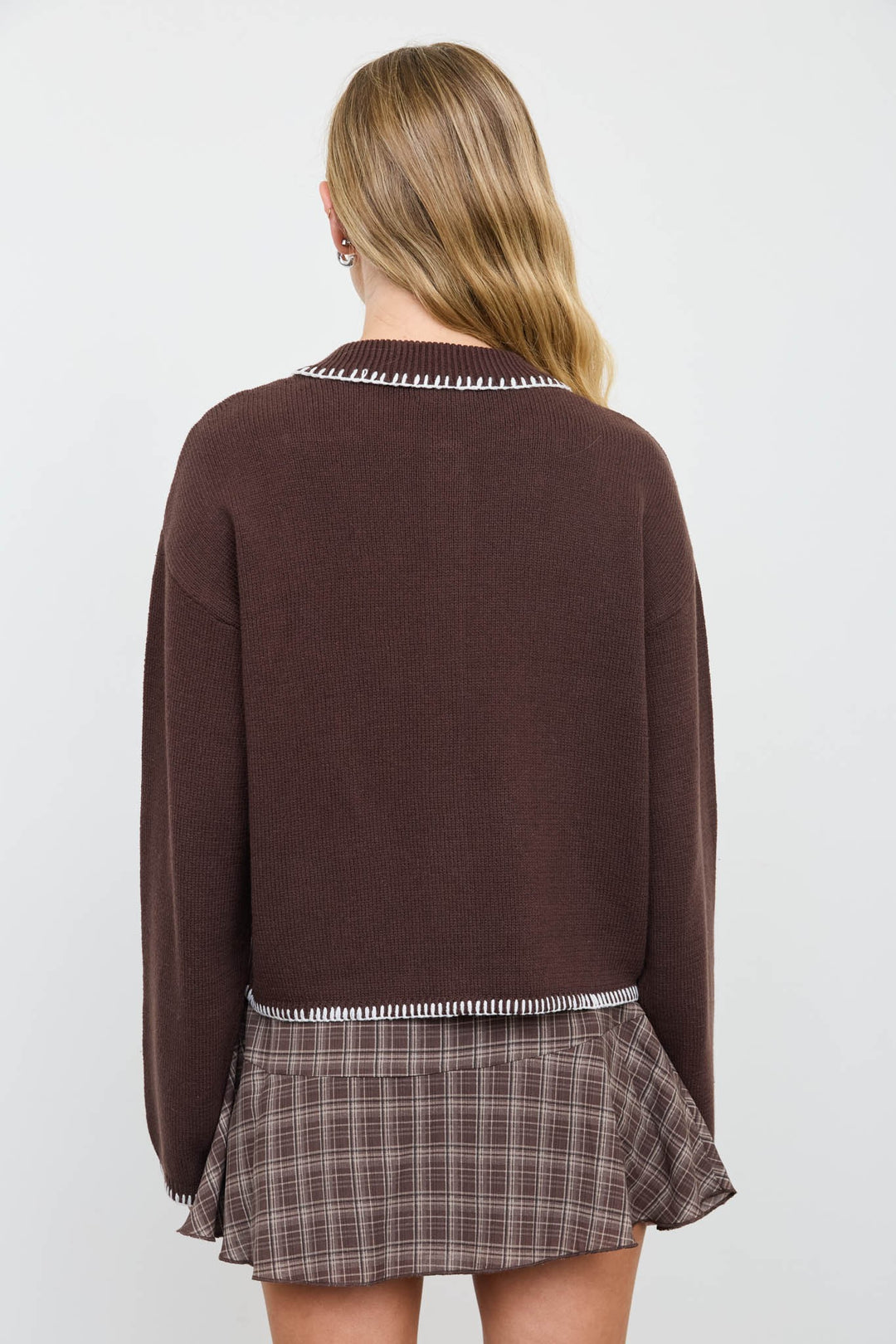 Chocolate Whipstitch Collared Cardigan