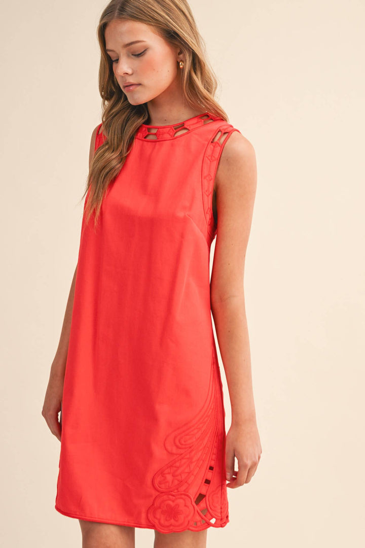 Red Embroidered Shift Dress