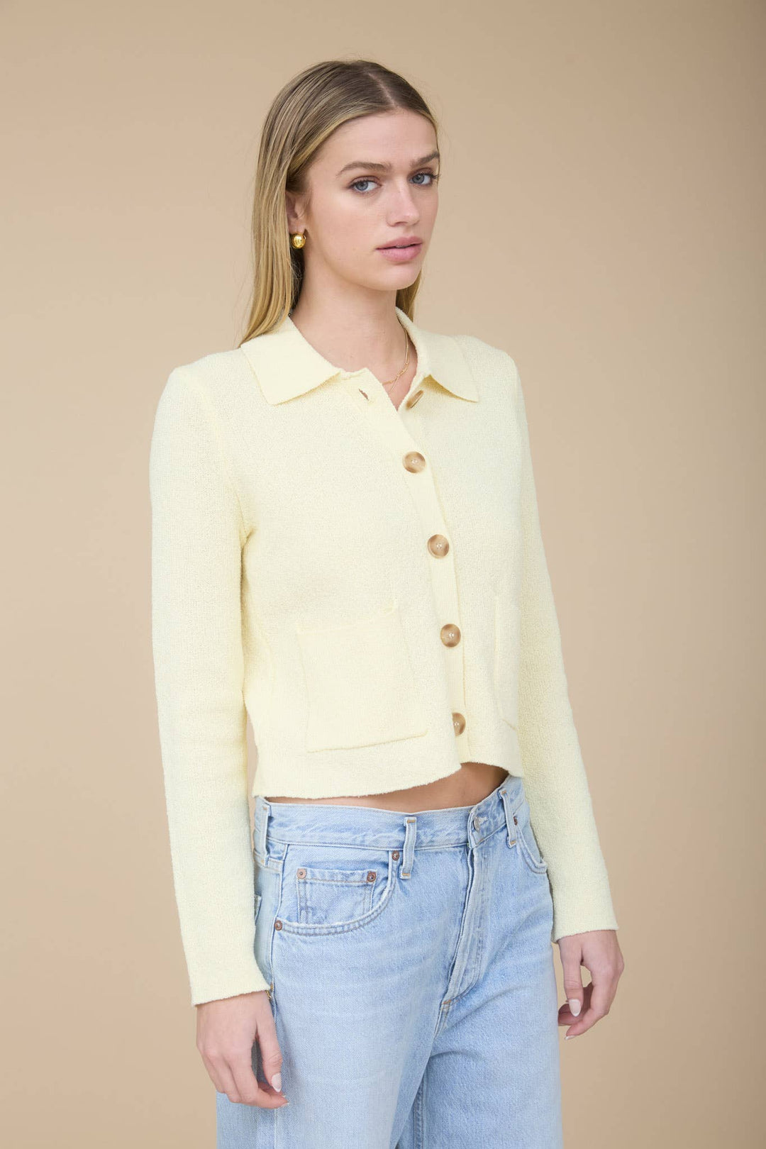 Butter Yellow Collared Cardigan