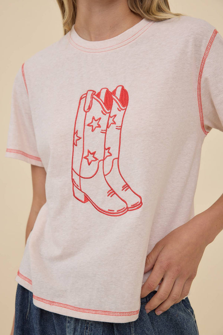Western Boots Embroidered Contrast Tee
