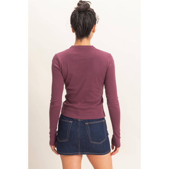 Dark Cherry Long Sleeve Henley Top