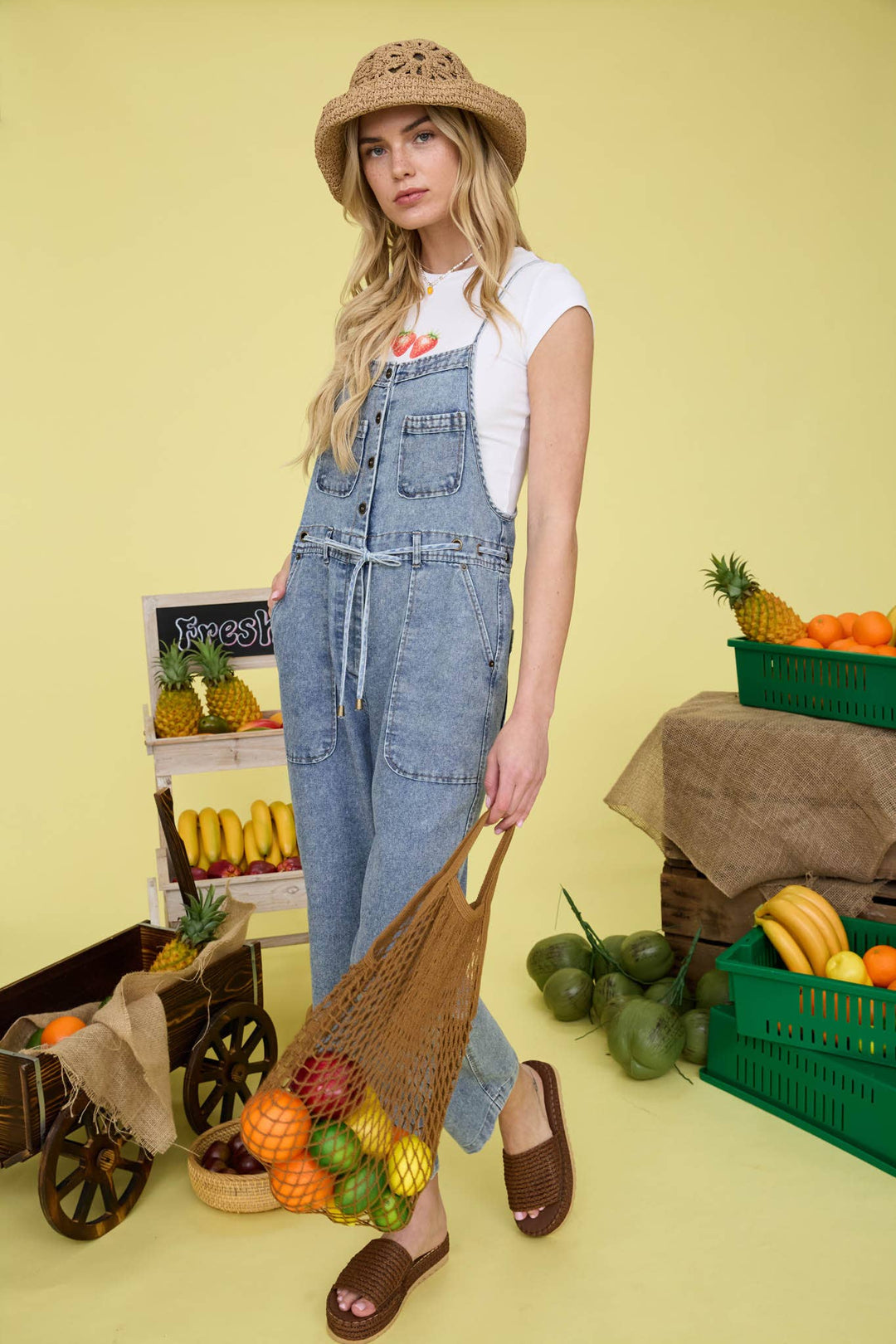 Washed Denim Spaghetti Strap Overalls