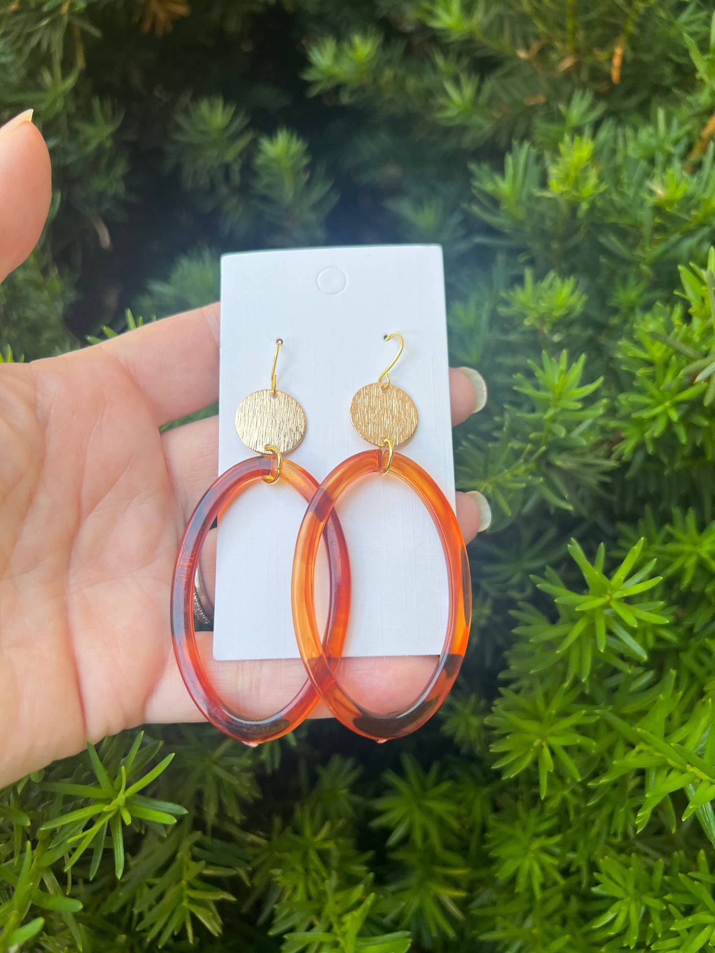 Gold and Amber Tortoise Oval Earrings