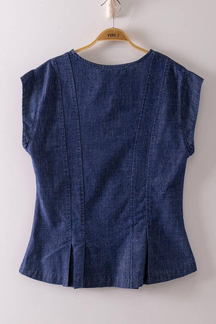 Indigo Pleated Washed Denim Vest