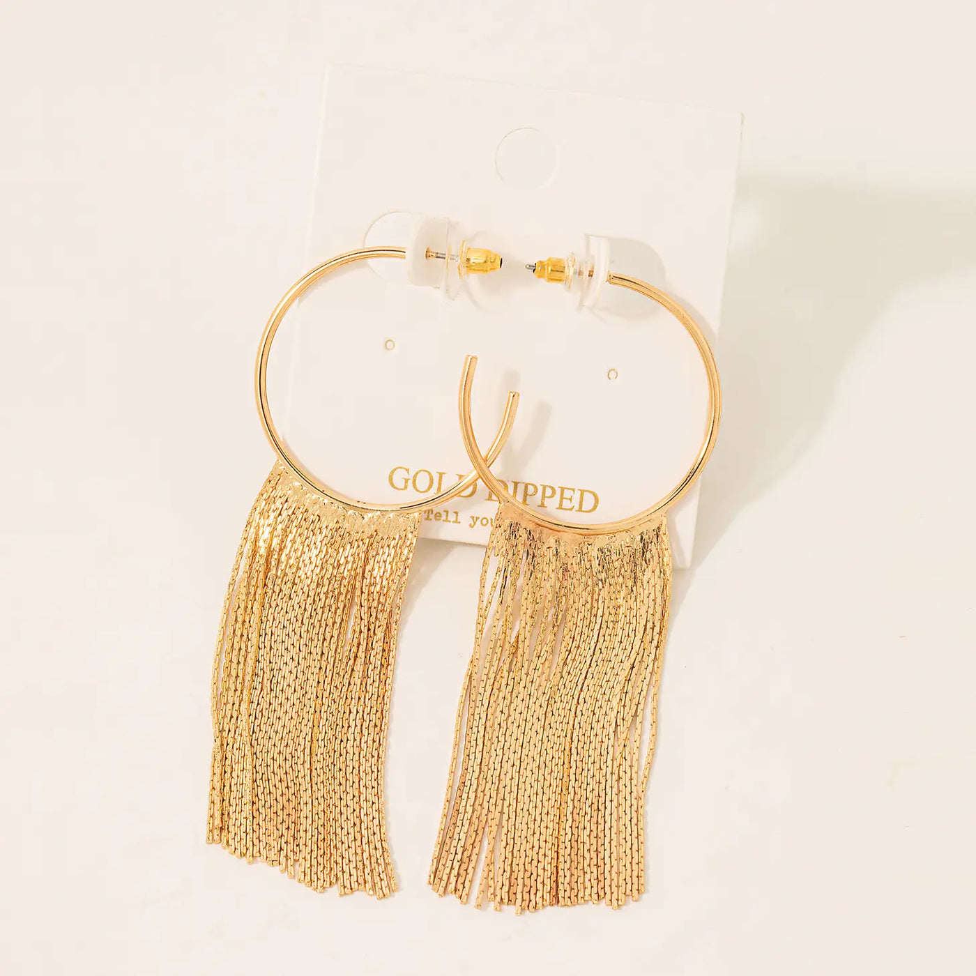 Gold Metallic Fringe Hoop Earrings