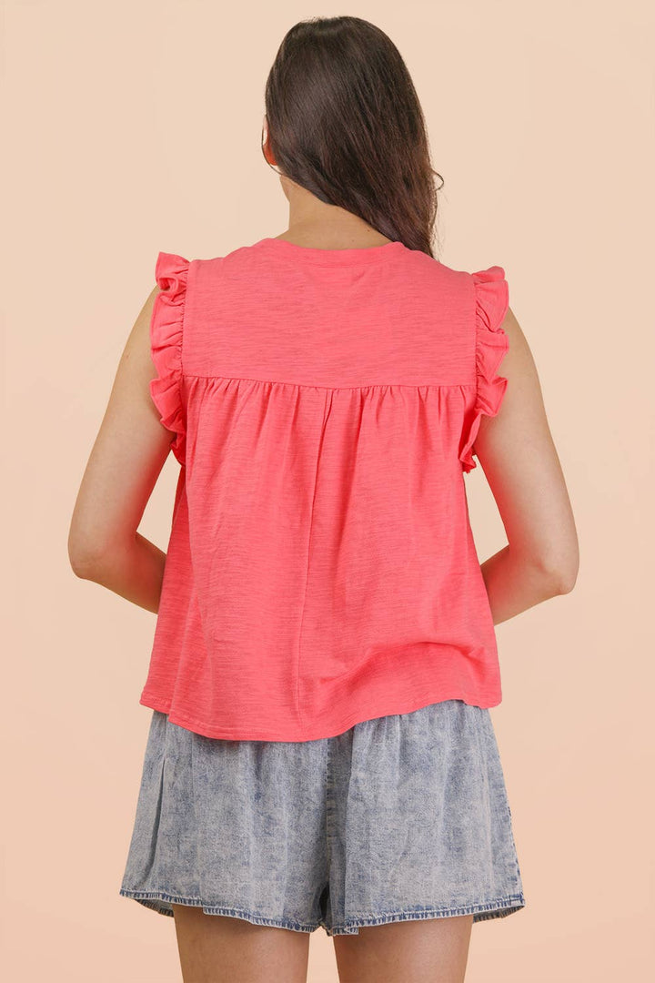 Coral Ruffle Detail Knit Top