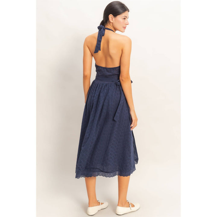 Navy Halter Neck Midi Dress
